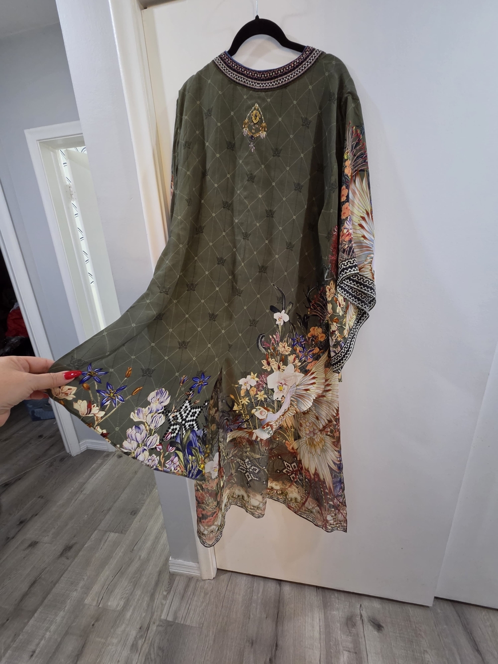 Camilla Olive Green Floral Trimmed Kimono - Picture 7 of 8